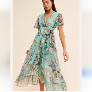 RAGA Floral Wrap Dress in Aqua and Pink